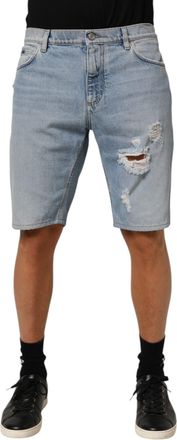 Dolce & Gabbana Mens Blue Cotton Distressed Denim Bermuda Shorts