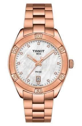 Tissot T-Classic PR100 Bracelet Watch, 36mm in White Mother Of Pearl at Nordstrom Rack