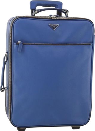 Prada Travel Saffiano Leather Blue Leather Backpack Bag (Pre-Owned)