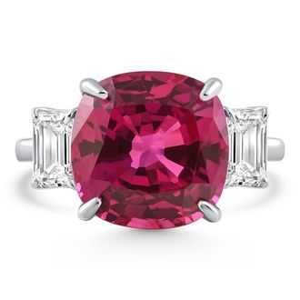 Pompeii3 8.50Ct Cushion Ruby & Emerald Cut Diamond Ring 14k White Gold Lab Grown Size: 5.5