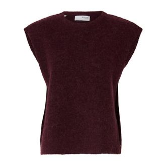 Selected Minimalistische Gebreide Vest - Vijg Zwart - Dames - Truien - Paars - Maat: S Wol