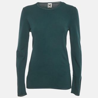 M Missoni Teal Blue Stretch Knit Crewneck Sweatshirt L