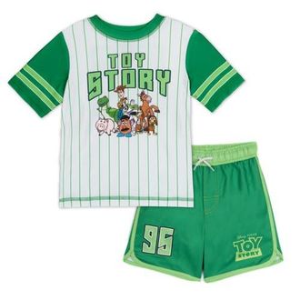 Disney Toy Story Swimwear 2-Piece Rash Guard and Swim Trunks Set in Toy Story Grey Green at Nordstrom, Size 18M