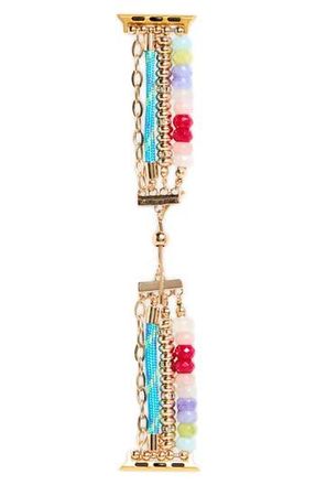 Nordstrom Rack Beaded Chain Apple Watch Watchband in Rainbow Multi- Gold at Nordstrom Rack