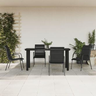 vidaXL Juego De Comedor Para Jard&iacute;n 5 Piezas Acero Y Textilene Negro Vidaxl