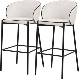 ML Design Ml-design 2x Taburetes De Bar Beige Con Tapizado De Tela, 76cm De Altura, Sillas Con Estructura Met&aacute;lica, Asientos De Cocina Con Respaldo Y Reposap&iacute;es