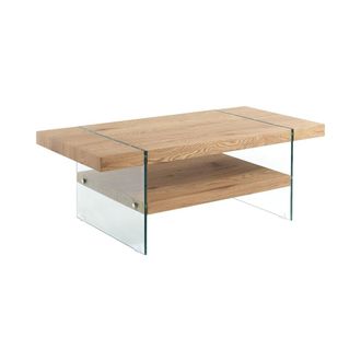 Oresteluchetta Mesa De Centro De Vidrio Y Madera Acabado Roble 120x60cm Amarillo
