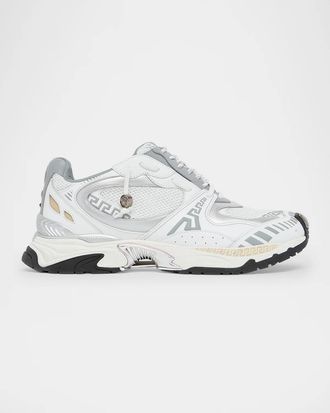 Versace Men & apos;s La Greca Leather & Mesh Low-Top Sneakers