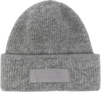 Jacquemus Grijze Gros Grain Wol Gebreide Muts - unisex - Hoeden - Grijs - ONE Size - Wol - Accessoires