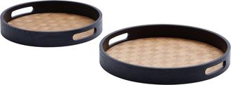 SIA D&eacute;co Set de 2 bandejas decorativas redondas negras D36
