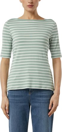 Comma T-Shirt COMMA, Damen, Gr. 34, mint stripes, Single Jersey, Obermaterial: 92% Viskose, 8% Elasthan, gestreift, tailliert h&uuml;ftbedeckend, U-Boot-Ausschni