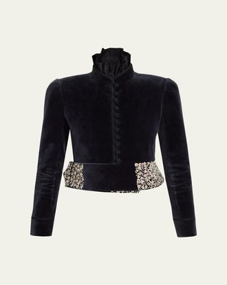 Chlo&eacute; Spencer Embroidered-Belt Velvet Crop Jacket