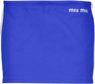 Miu Miu Short Skirts, female, Blue, Size: XS Logo Stripe Mini Skirt