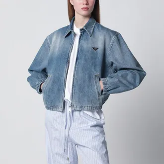 Prada Blue washed denim zip-up jacket