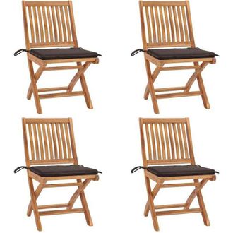vidaXL Vidaxl - Sillas De Jard&iacute;n Plegables 4 Uds Madera Maciza Teca Con Cojines