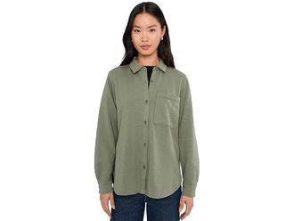 Eileen Fisher Garment Dyed Terry Classic Collar Shirt Womens Clothing Bayleaf : MD, Cotton