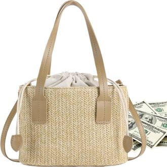 Generic Straw Purse - Travel Beach Tote, Stylish Vintage Shoulder Bag with Zipper Closure, Soft Fabric Lining Organizer, Chic Accessory with Lightweight Desig