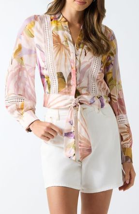 Guess Zahara Print Tie Front Shirt in Palm Print at Nordstrom, Size X-Small