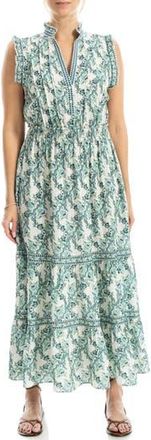 Max Studio Floral Ruffle Sleeveless Tiered Maxi Dress in Cream/Green Magnolia Weave at Nordstrom Rack, Size X-Large