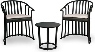 Resol Sillas Con Brazos Cojines Y Mesa Raff Resol Pl&aacute;stico Negro (pack De 2+1)