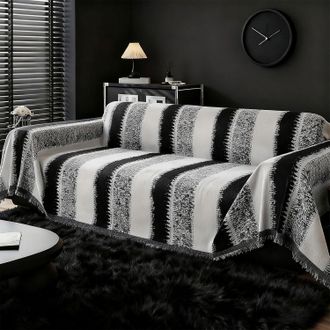 OEM Funda De Sof&aacute; De Chenilla Jacquard Negra Con Borlas, Moderna, 180x381 Cm