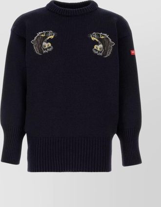 Junya Watanabe wool sweater with embroidered design and ribbed neckline