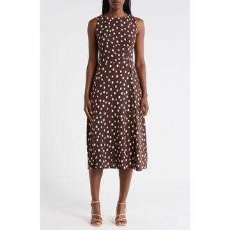 Connected Dot Side Pleat Sleeveless Midi Dress in Brown at Nordstrom Rack, Size 14