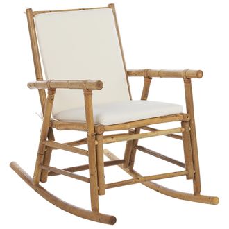 Beliani Beliani - Silla Mecedora De Madera De Bamb&uacute; Clara Blanco Crema Cojines Poli&eacute;ster Frigole
