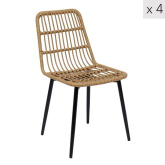 Nordlys Set 4 sillas en acero y rat&aacute;n marr&oacute;n