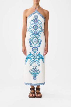 Camilla Long Jersey Halter Dress In Isnik Lullaby