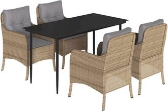 vidaXL 5 Piece Garden Dining Set with Cushions Beige Poly Rattan vidaXL