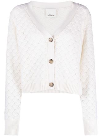 Allude V-neck crochet-knitted cardigan - women - Cashmere/Virgin Wool - M - Neutrals