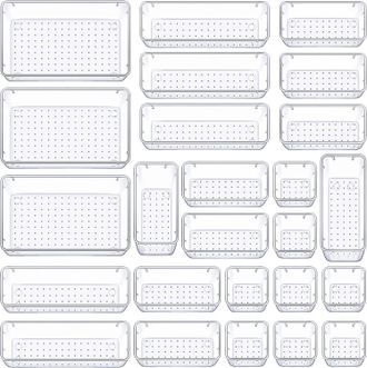 OEM Juego De 25 Organizadores De Cajones De Pl&aacute;stico Para Oficina, Ba&ntilde;o, Almacenamiento De Cosm&eacute;ticos, Caja De Almacenamiento Transparente