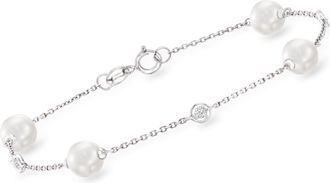 Ross-Simons 6-6.5mm Cultured Pearl Bracelet With Diamond Accents in 14kt White Gold