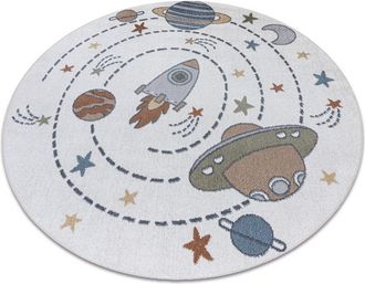 RugsX Rugsx - Carpet bono 8288 circle Space, planets cream / anthracite multicolour round 160 cm