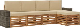 vidaXL Conjunto De Sof&aacute;s De Exterior 5 Uds. Natural Y Beige Vidaxl