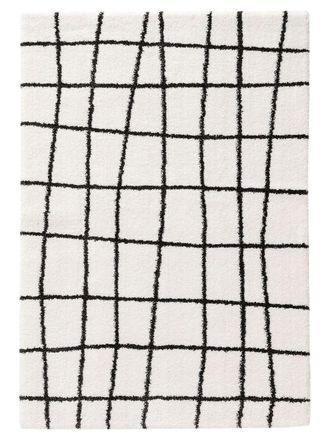 benuta Alfombra pelo largo blanco y negro 140x200