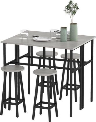 HOMCOM 6-Piece Bar Table Set, 2 Breakfast Tables with 4 Stools, Counter Height Dining Tables & Chairs for Kitchen, Living Room Grey
