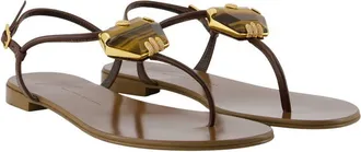 Giuseppe Zanotti Womens Muse Sandals - Giuseppe Zanotti Leather Brown Calfskin Shoes Flat-Shoes