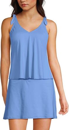 Lands End D-Cup Tie Shoulder Flutter Tankini Top in Lake Blue at Nordstrom, Size 14