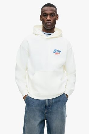 H&M Relaxed Fit Printed Hoodie in White/stm at Nordstrom, Size Xx-Large