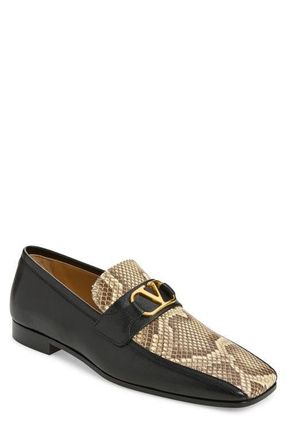 Valentino Garavani Signature VLOGO Python Embossed Loafer in Black/Cream at Nordstrom, Size 10Us