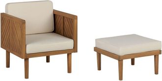 Beliani Beliani - Outdoor Indoor Acacia Wood Armchair with Ottoman Light Beige Cushions Baratti