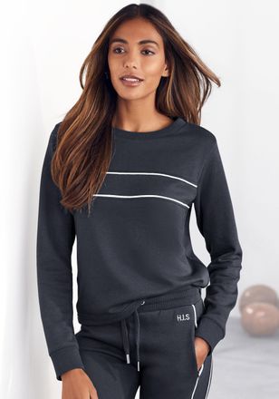 H.I.S Sweatshirt H.I.S, Damen, Gr. 32/34, blau (marine), Interlock, Obermaterial: 60% Baumwolle, 40% Polyester, unifarben, Basic, bequem h&uuml;ftlang, Rundhals,