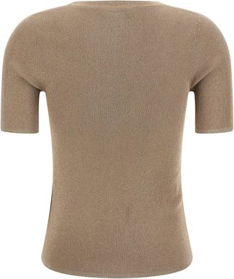 Max Mara Ribbed Metallic-Finish T-Shirt - Beige