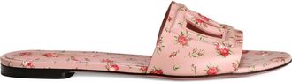 Dolce & Gabbana Platte Slippers van Kalfsleer met Rozenprint - Dames - Sandalen - Roze - 36 1/2 EU - Leer - Schoenen