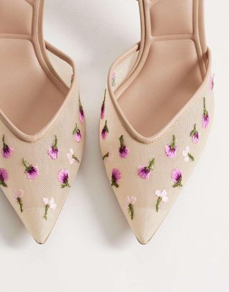 Aldo Aldo - Carollina - Scarpe con tacco in rete beige a fiori-Rosa