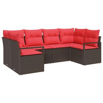 vidaXL Juego De Sof&aacute; Con Coj&iacute;n 6 Pcs Marr&oacute;n Rattan De Poli&eacute;ster Vidaxl