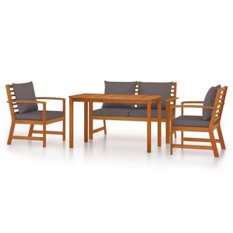 vidaXL Juego Comedor De Jard&iacute;n 4 Pzas Con Cojines Madera Maciza Acacia Vidaxl