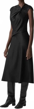 Theory Twist Bodice Satin Midi Dress In Black